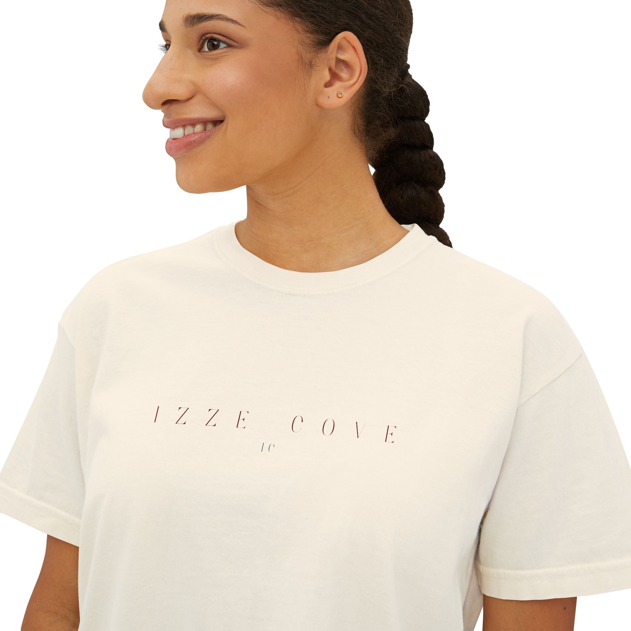 Minimalist Women's Boxy Tee — Embossed Subtle Logo Crop T-Shirt