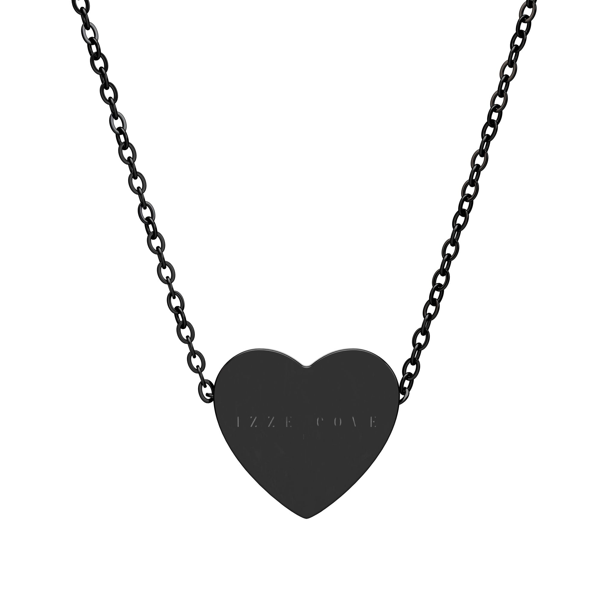 Engravable Heart Necklace — Personalized Sterling & Black Heart Pendant Gift