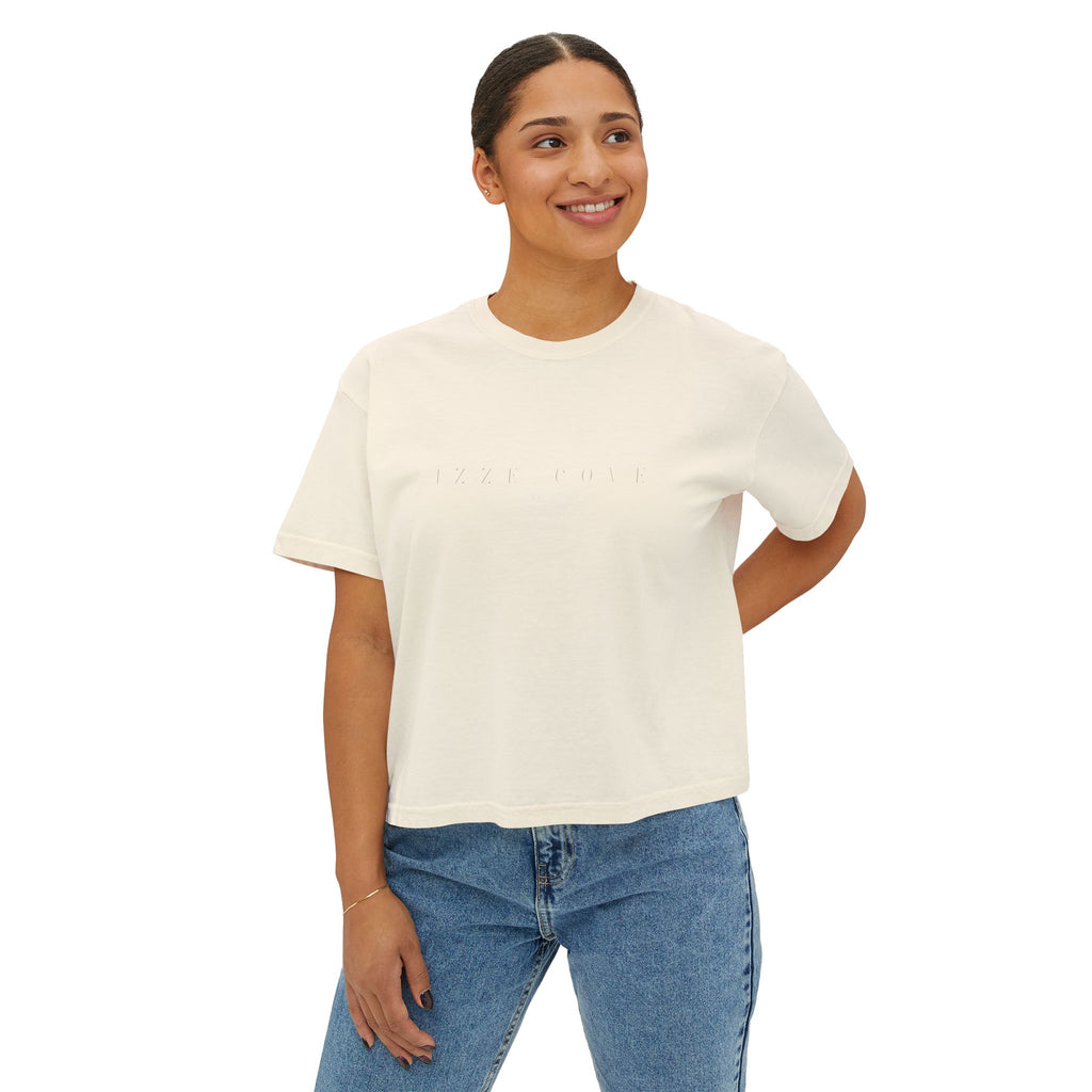 Minimalist Women's Boxy Tee — Embossed Subtle Logo Crop T-Shirt