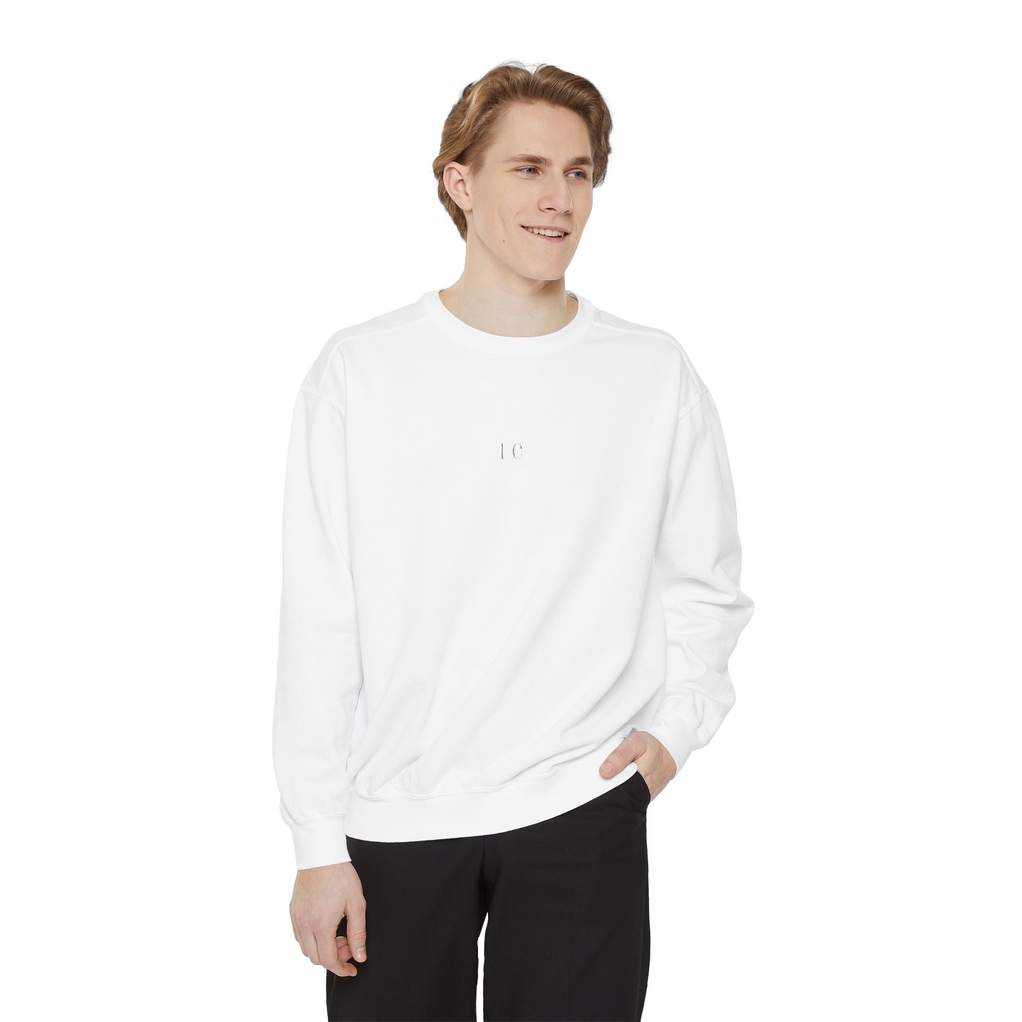 Minimal White Crewneck Sweatshirt — Small Center Logo