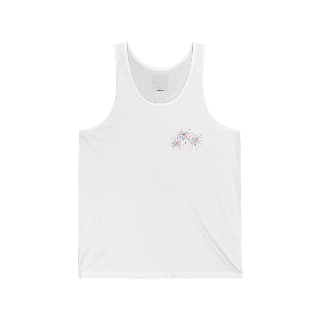 Fourth of July Rocket Fireworks Tank Top — Patriotic Red, White & Blue Sleeveless Tee