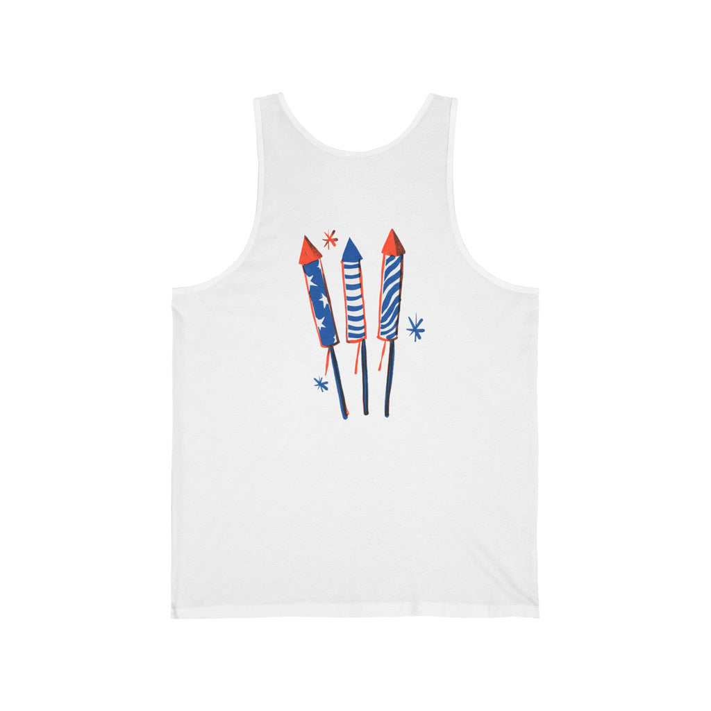 Fourth of July Rocket Fireworks Tank Top — Patriotic Red, White & Blue Sleeveless Tee