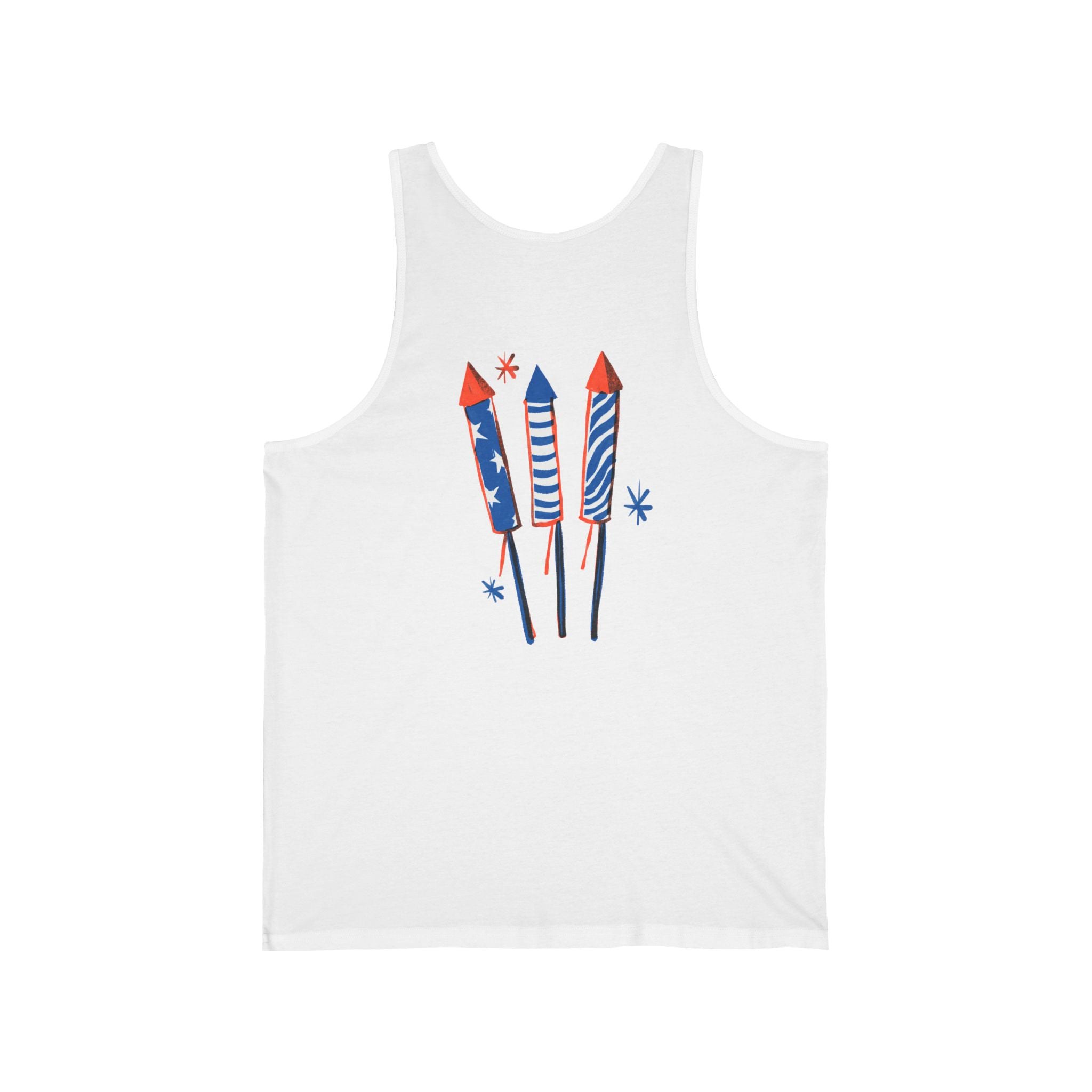 Fourth of July Rocket Fireworks Tank Top — Patriotic Red, White & Blue Sleeveless Tee