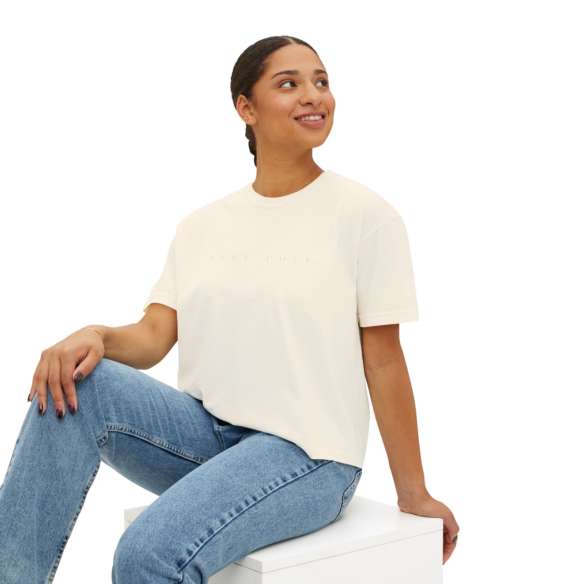 Minimalist Women's Boxy Tee — Embossed Subtle Logo Crop T-Shirt