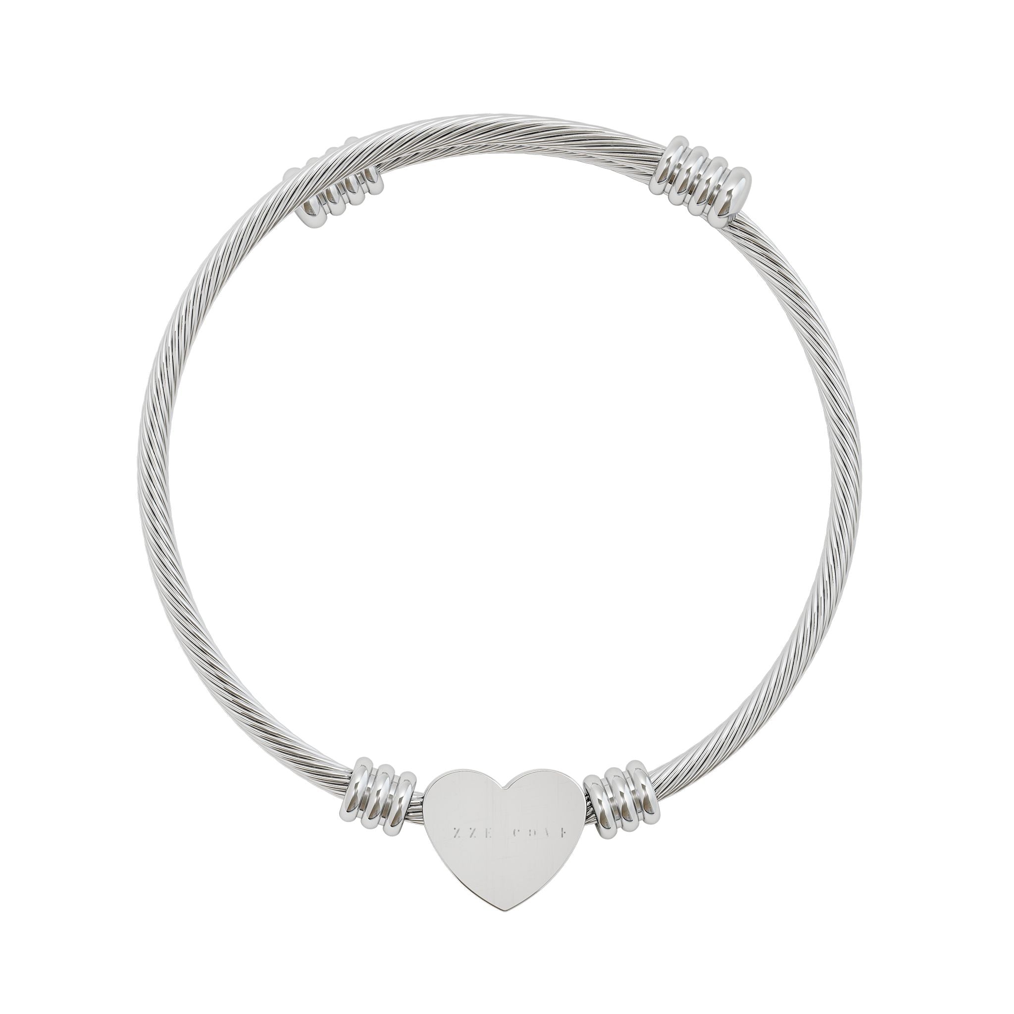 Engravable Heart Cuff Bracelet — Personalized Silver Wire Bangle for Women, Gift for Anniversary & Valentine's Day