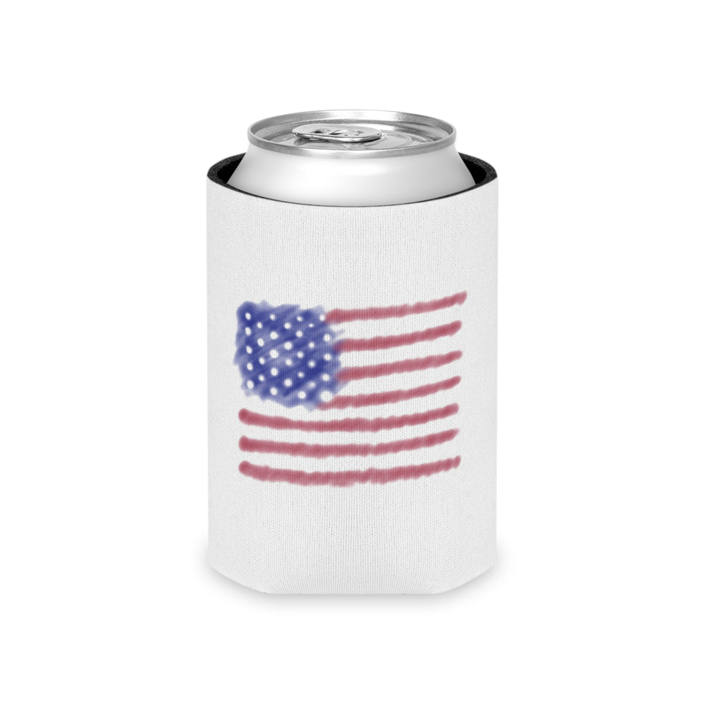 American Watercolor Flag Can Cooler — Patriotic 4th of July Drink Holder