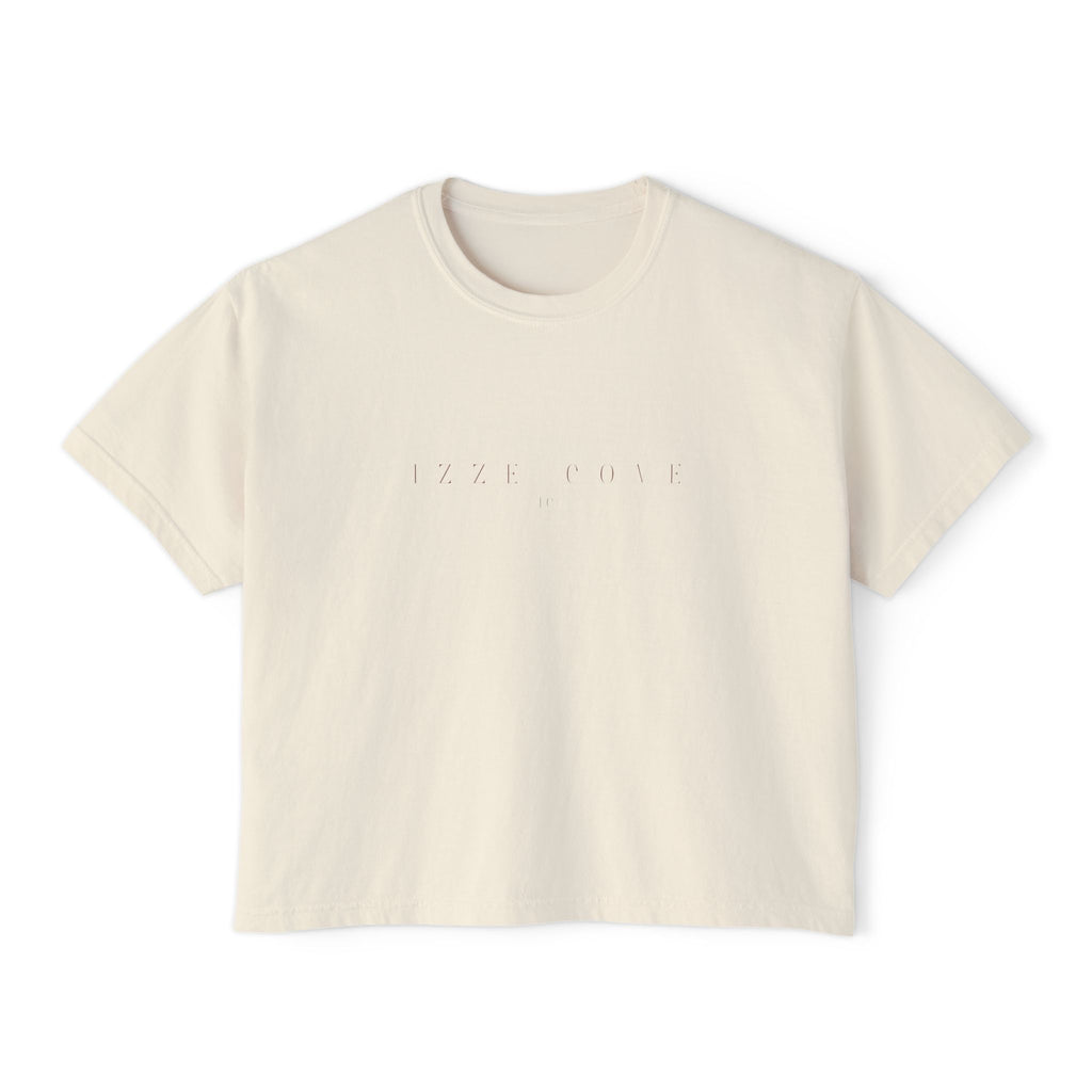 Minimalist Women's Boxy Tee — Embossed Subtle Logo Crop T-Shirt
