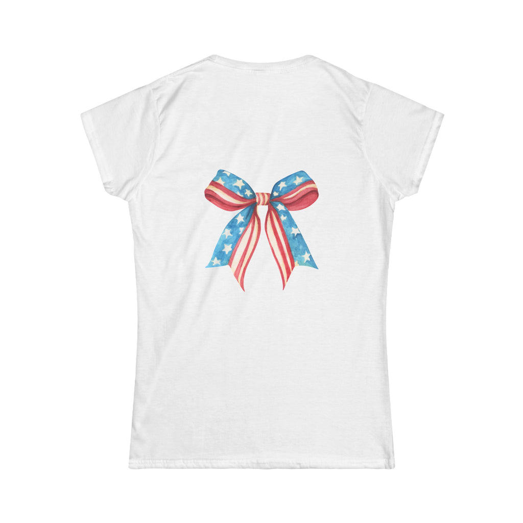 Patriotic Ribbon Women's Tee — American Flag Bow Graphic