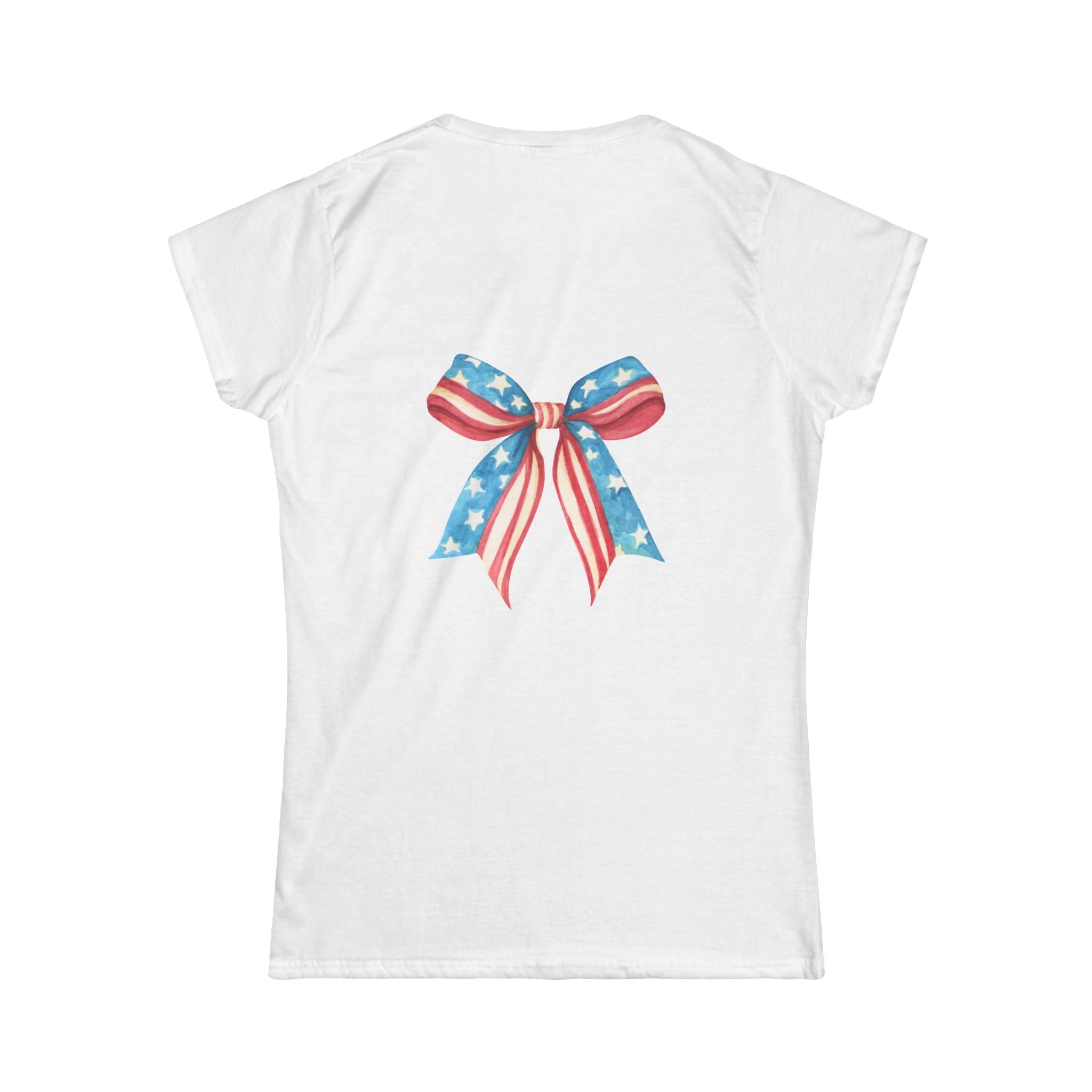 Patriotic Ribbon Women's Tee — American Flag Bow Graphic